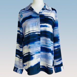 Chico's Blue Brush Stroke Button Up: MEDIUM: PreOwned/Excellent Condition